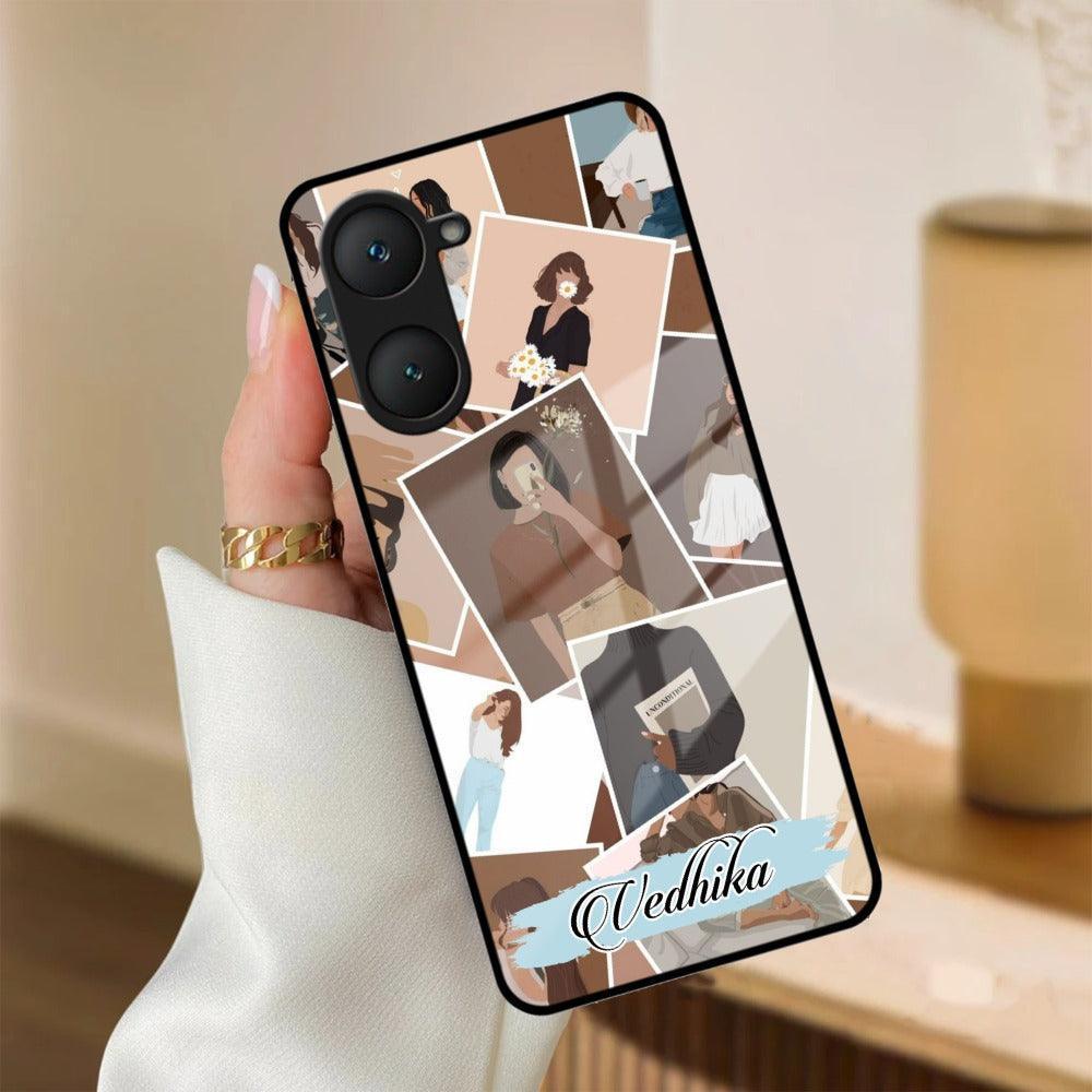 Selfie Girl Collage Glass Case Cover For Vivo - ShopOnCliQ