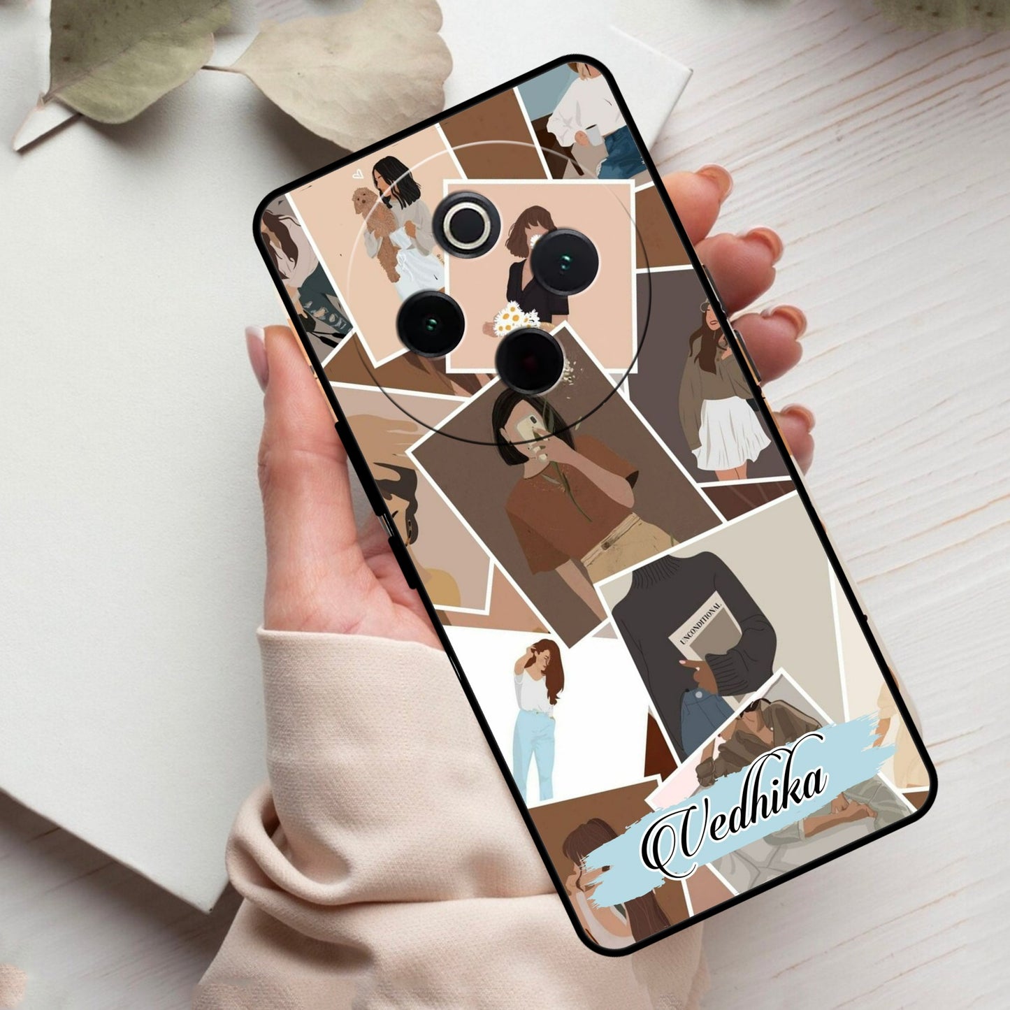 Selfie Girl Collage Glass Case Cover For Vivo
