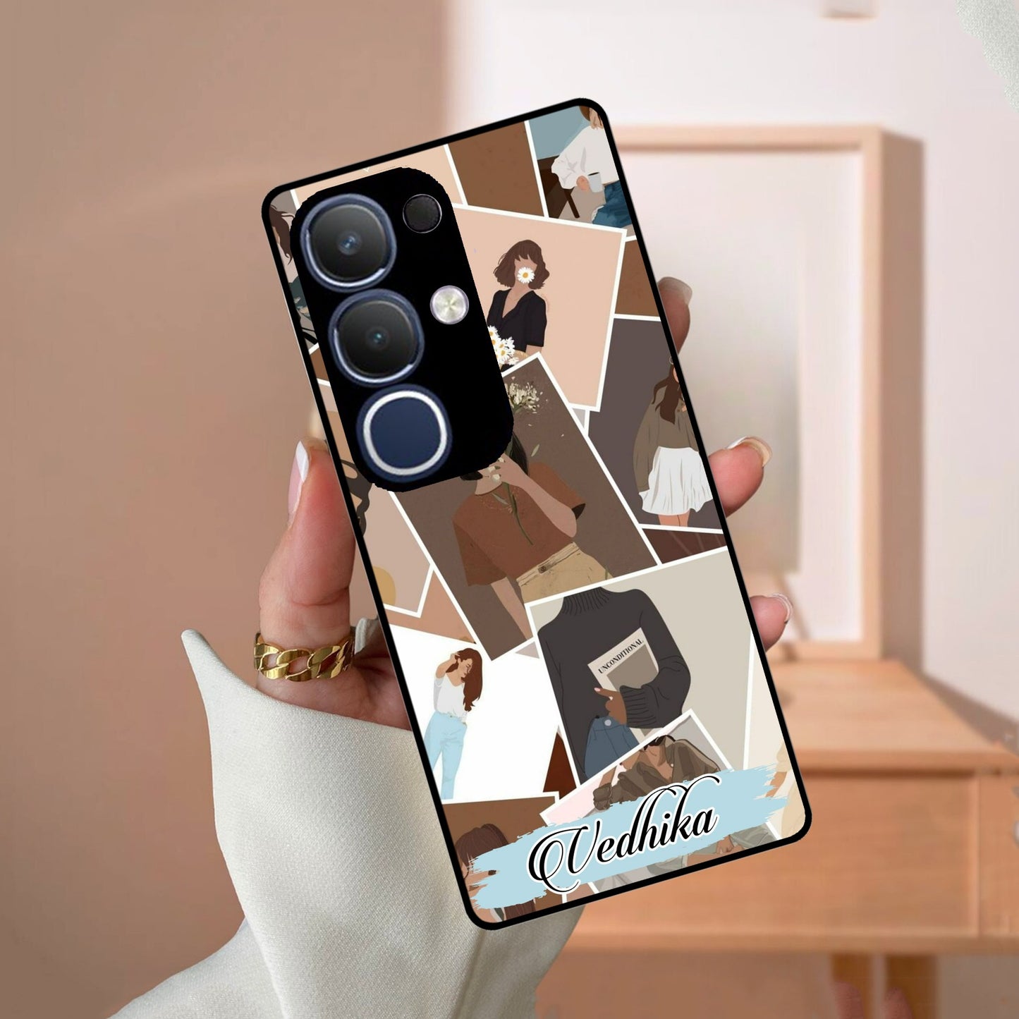 Selfie Girl Collage Glass Case Cover For Vivo
