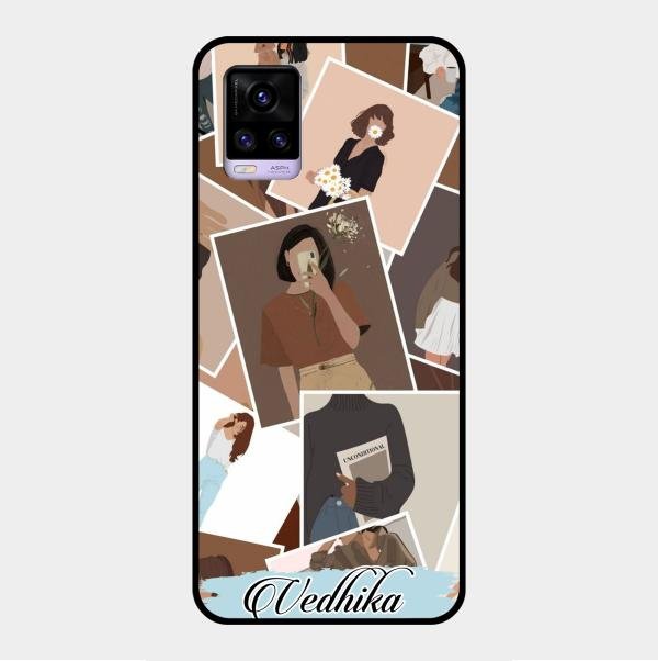 Selfie Girl Collage Glass Case Cover For Vivo V20