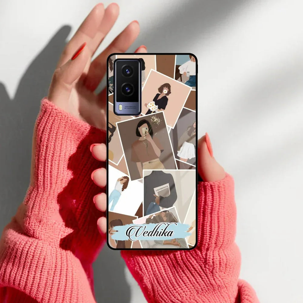 Selfie Girl Collage Glass Case Cover For Vivo - ShopOnCliQ