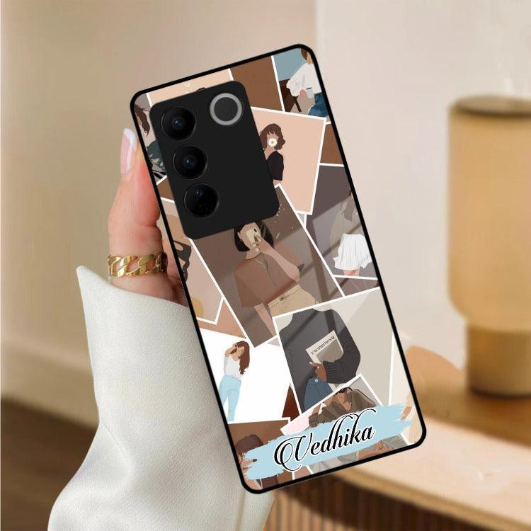Selfie Girl Collage Glass Case Cover For Vivo - ShopOnCliQ