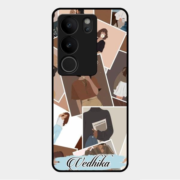 Selfie Girl Collage Glass Case Cover For Vivo V29 5G