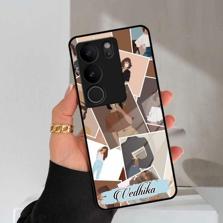 Selfie Girl Collage Glass Case Cover For Vivo - ShopOnCliQ