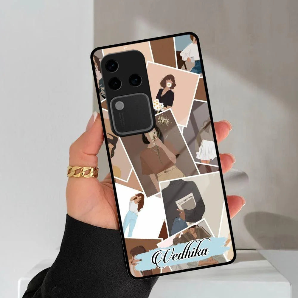 Selfie Girl Collage Glass Case Cover For Vivo - ShopOnCliQ