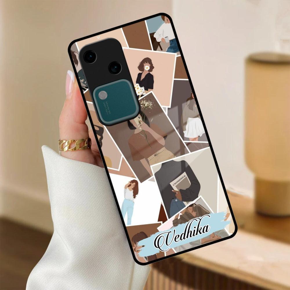 Selfie Girl Collage Glass Case Cover For Vivo - ShopOnCliQ