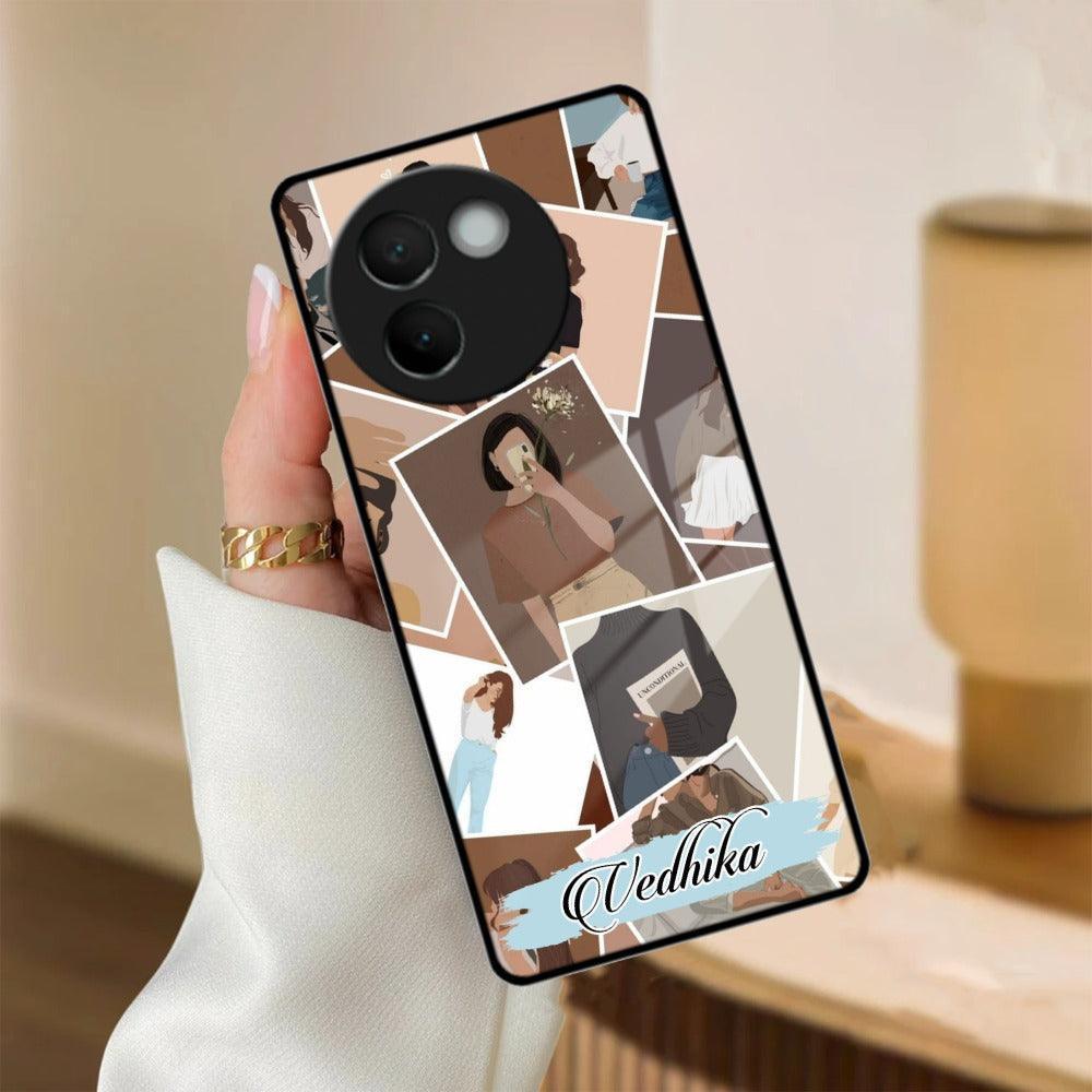 Selfie Girl Collage Glass Case Cover For Vivo - ShopOnCliQ