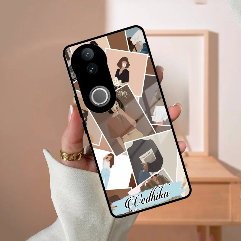 Selfie Girl Collage Glass Case Cover For Vivo - ShopOnCliQ