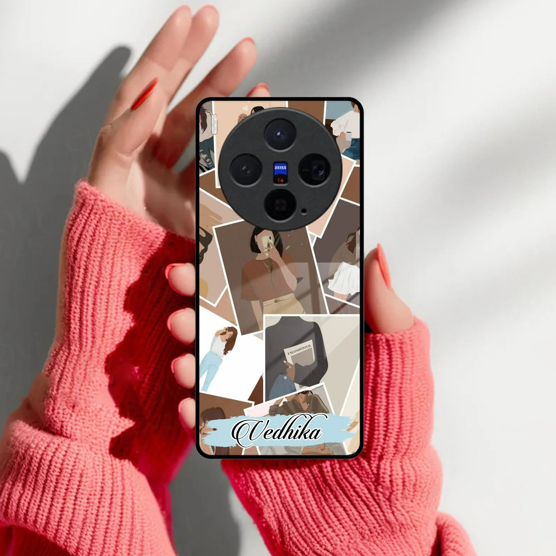 Selfie Girl Collage Glass Case Cover For Vivo