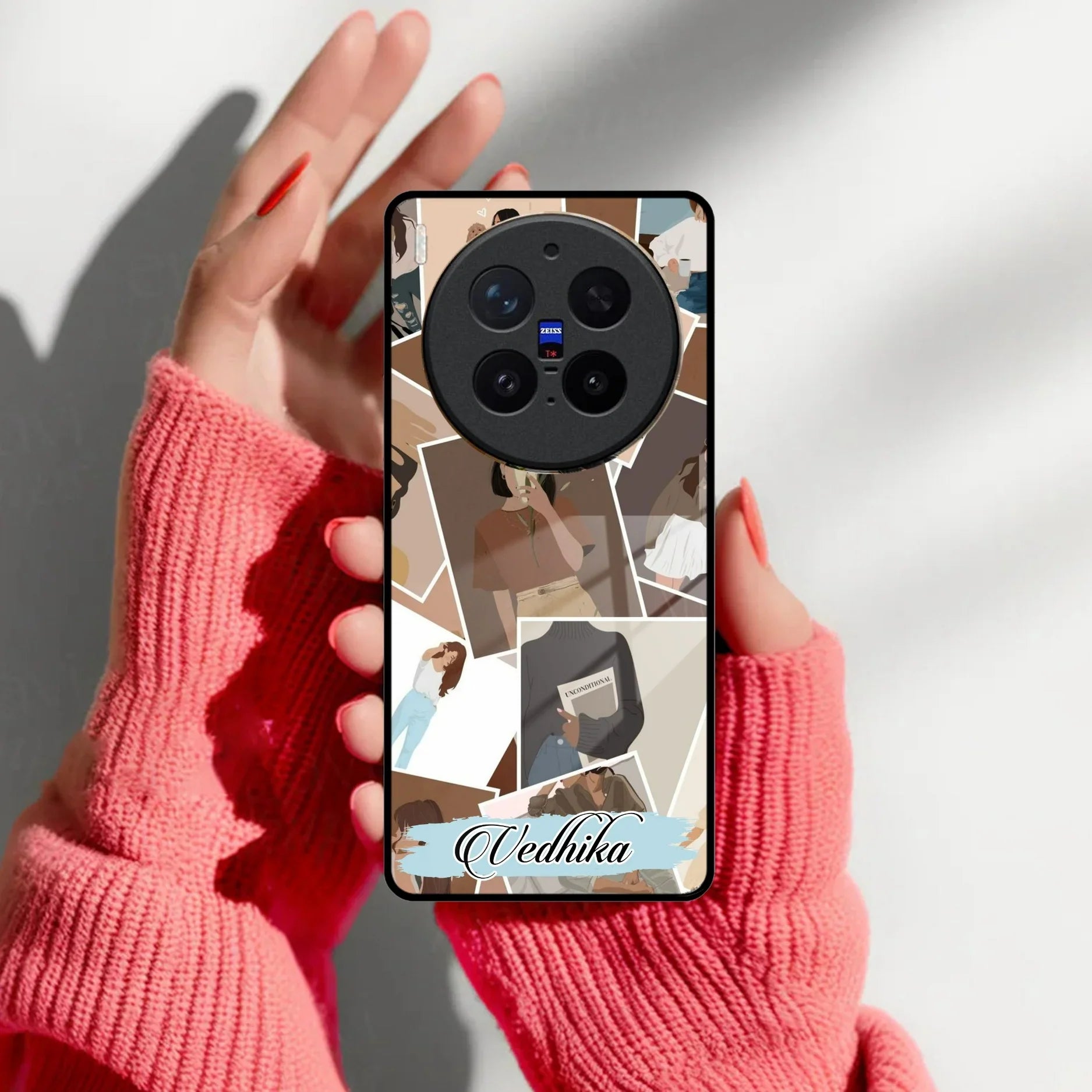 Selfie Girl Collage Glass Case Cover For Vivo