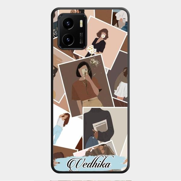 Selfie Girl Collage Glass Case Cover For Vivo Y01