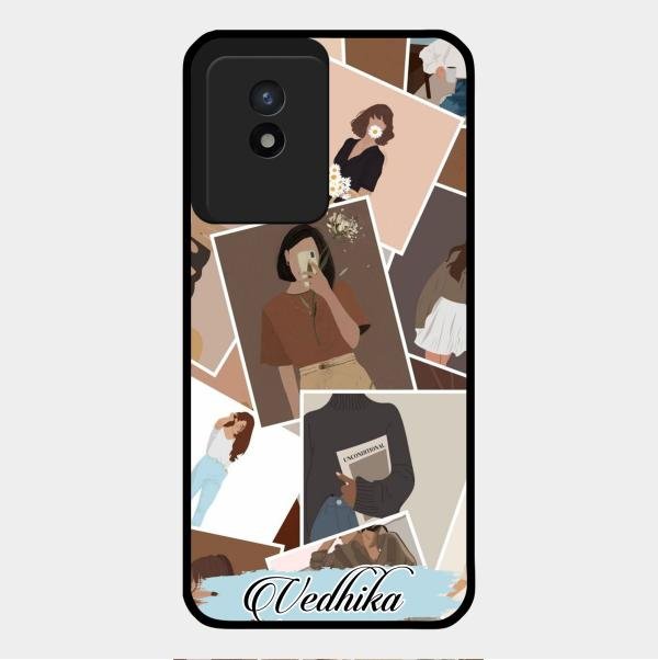 Selfie Girl Collage Glass Case Cover For Vivo Y02T