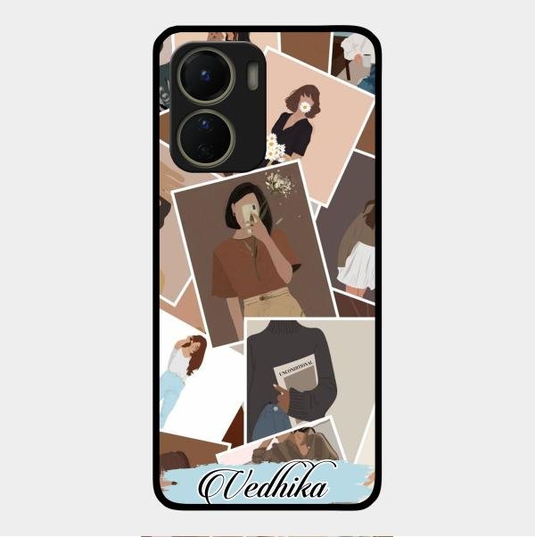 Selfie Girl Collage Glass Case Cover For Vivo Y16