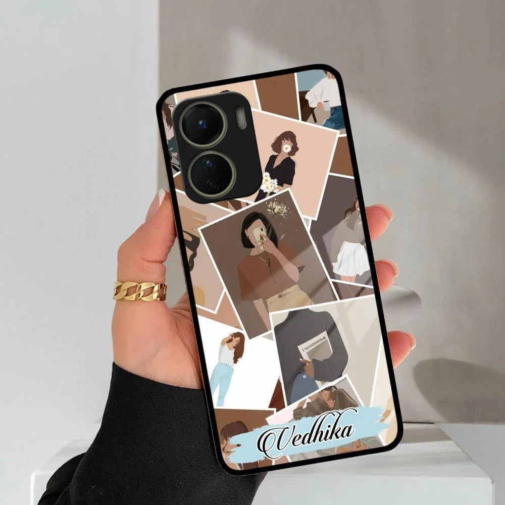 Selfie Girl Collage Glass Case Cover For Vivo - ShopOnCliQ