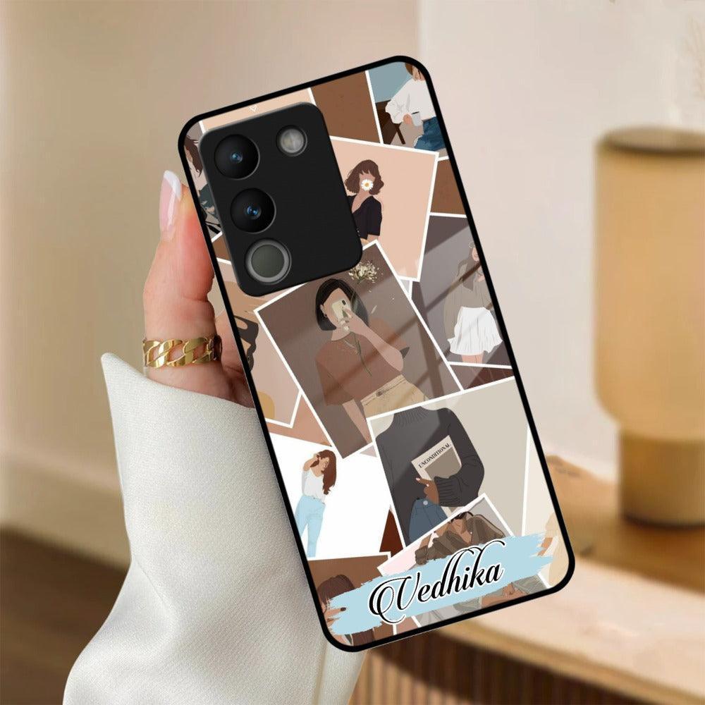 Selfie Girl Collage Glass Case Cover For Vivo - ShopOnCliQ
