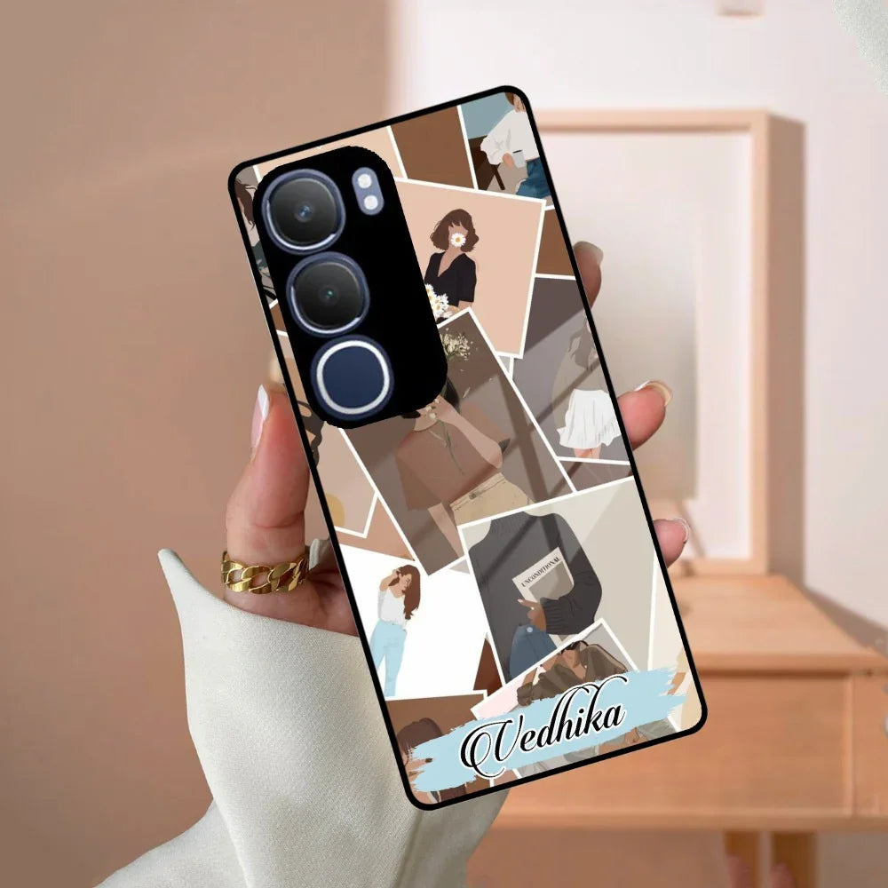 Selfie Girl Collage Glass Case Cover For Vivo - ShopOnCliQ