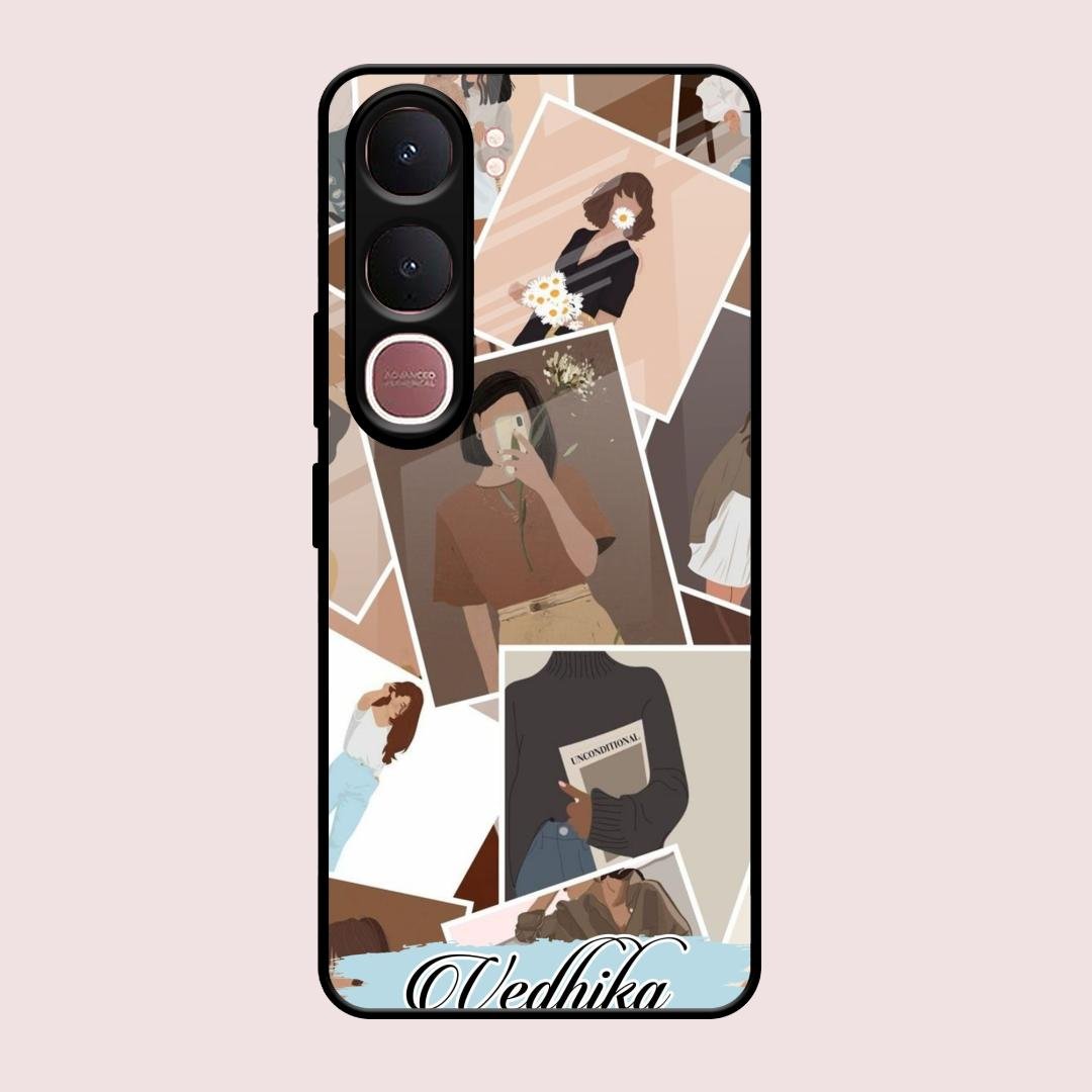 Selfie Girl Collage Glass Case Cover For Vivo Y31 5G