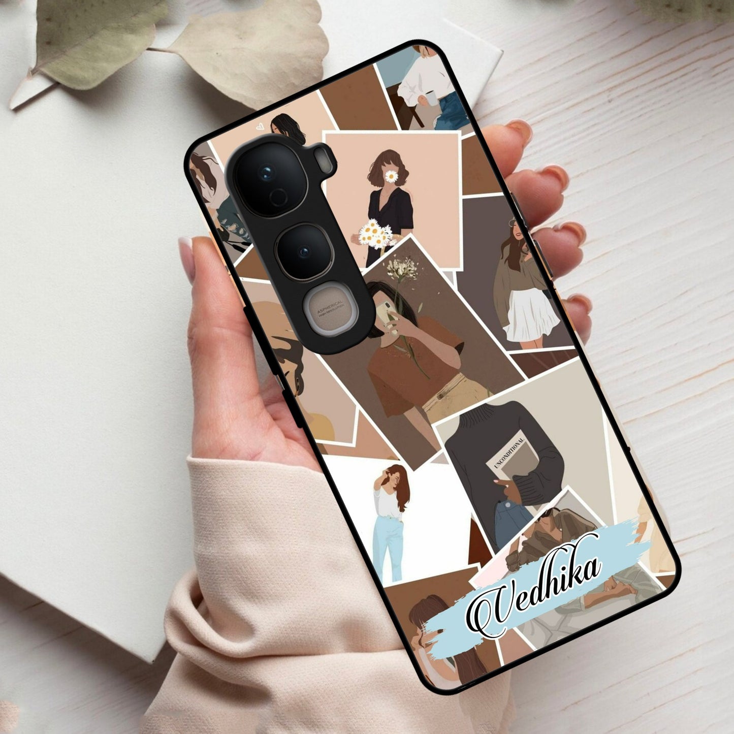 Selfie Girl Collage Glass Case Cover For Vivo