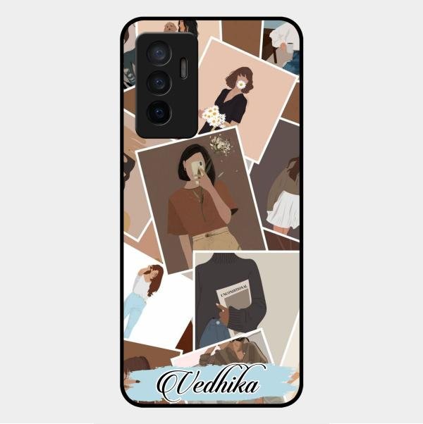 Selfie Girl Collage Glass Case Cover For Vivo Y75 4G