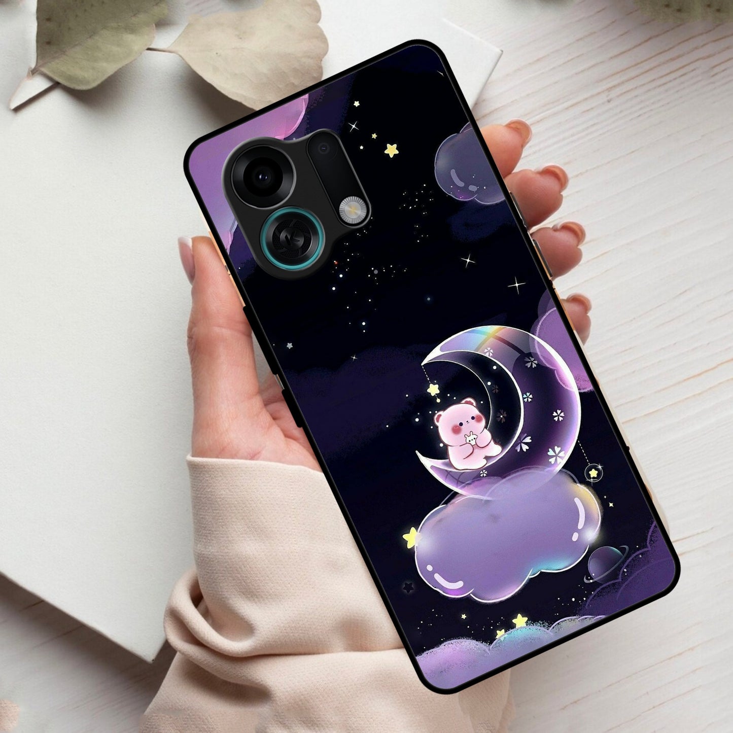 Sky Panda Design Glass Phone Case Cover For Oppo
