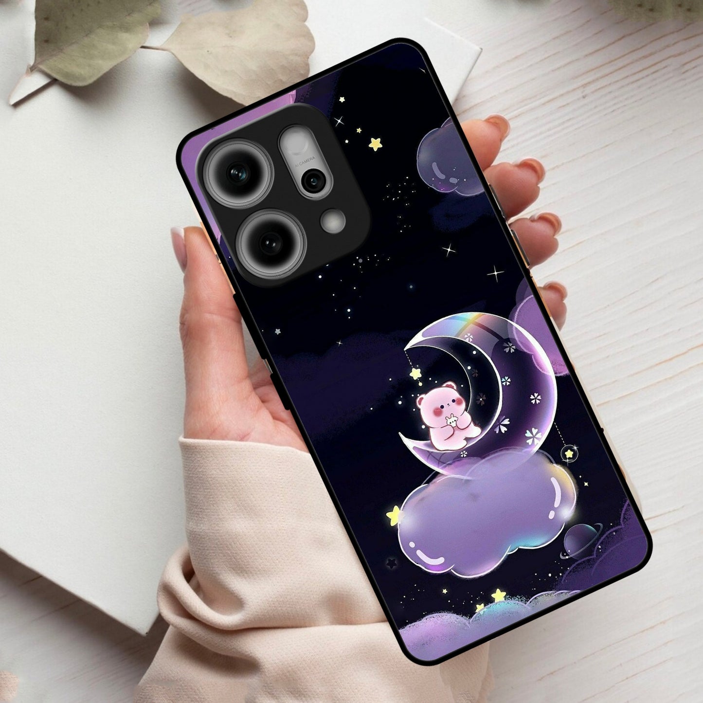 Sky Panda Design Glass Phone Case Cover For Oppo