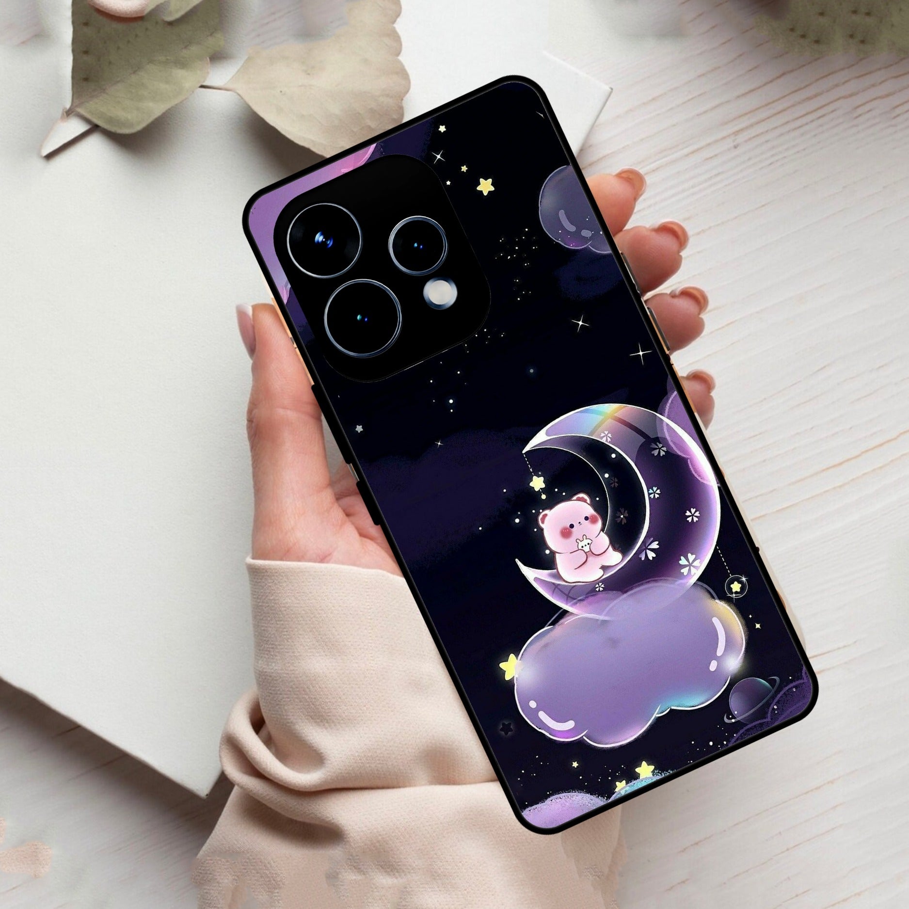 Sky Panda Design Glass Phone Case Cover For Oppo