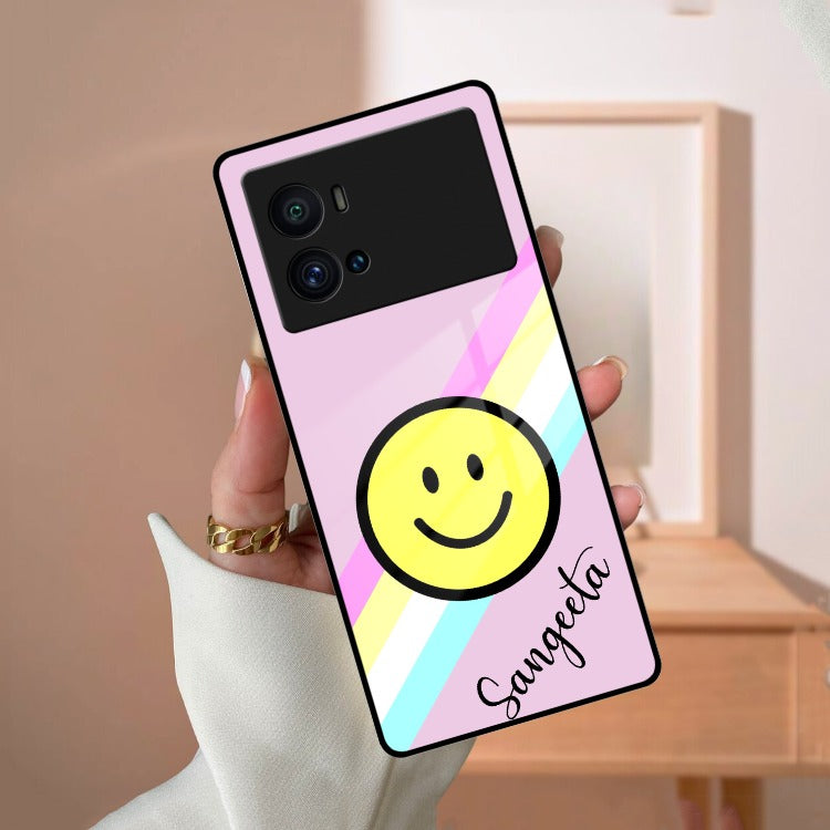 Smiley Glass Case Cover For iQOO