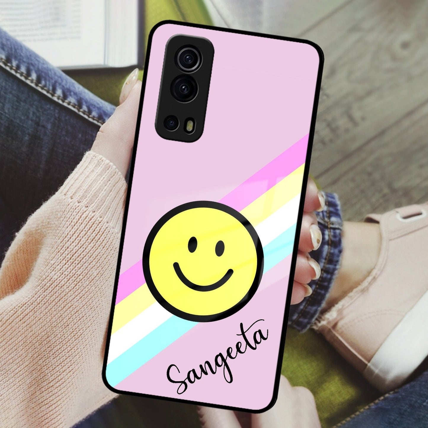 Smiley Glass Case Cover For iQOO