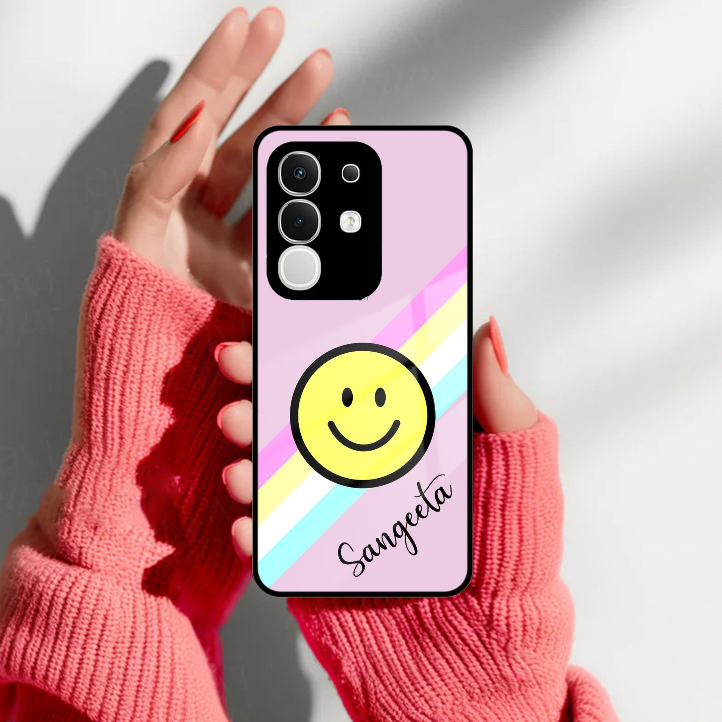 Smiley Glass Case Cover For Vivo
