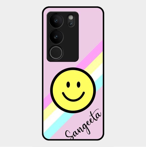 Smiley Glass Case Cover For Vivo V29 5G