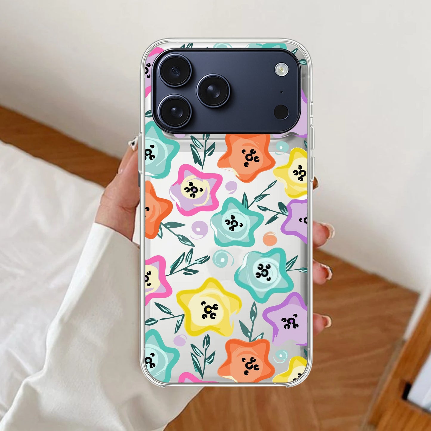 Star Floral Transparent Silicon Case For iPhone