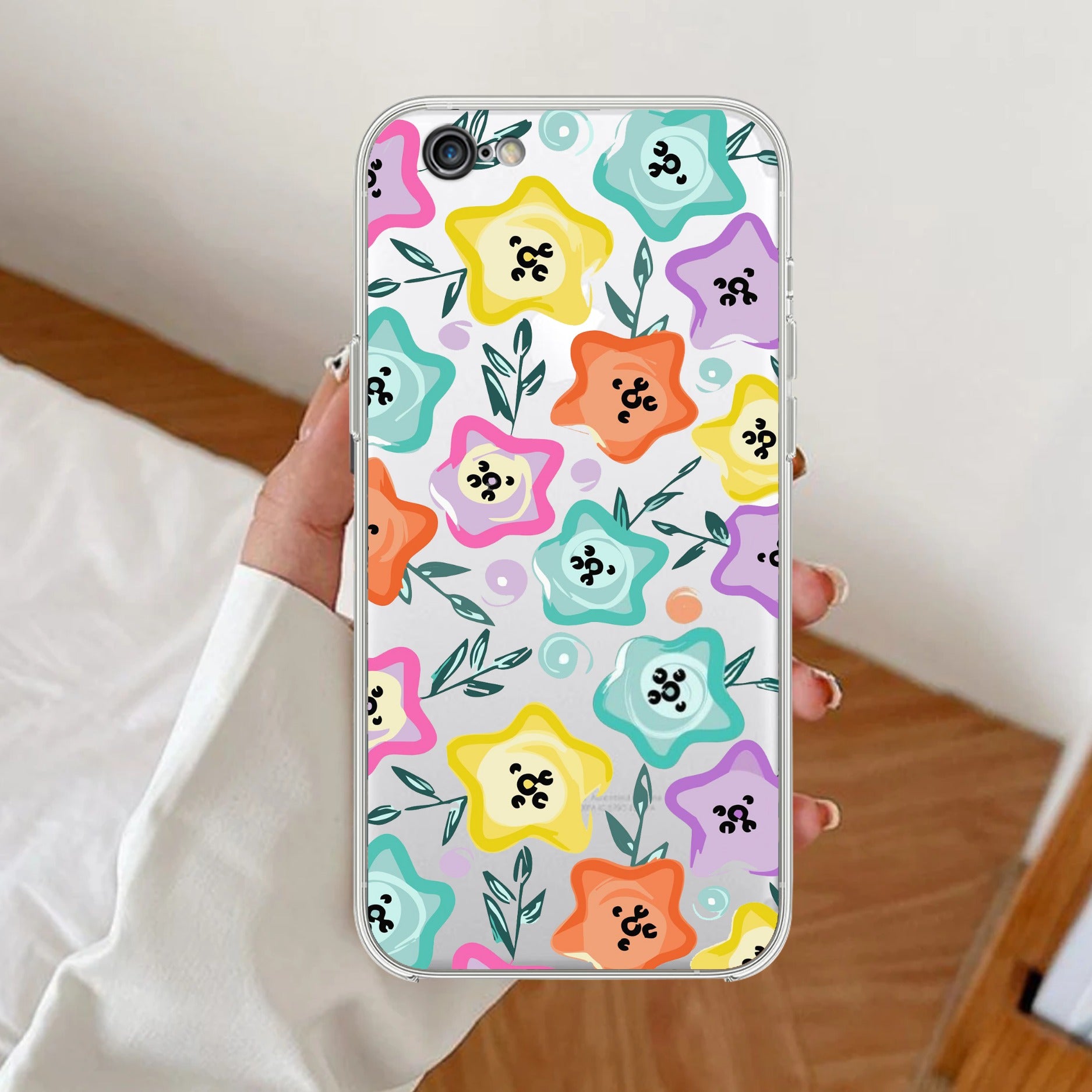 Star Floral Transparent Silicon Case For iPhone