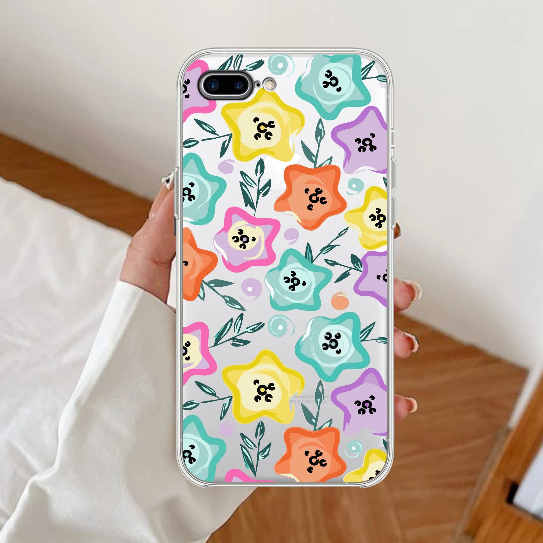 Star Floral Transparent Silicon Case For iPhone