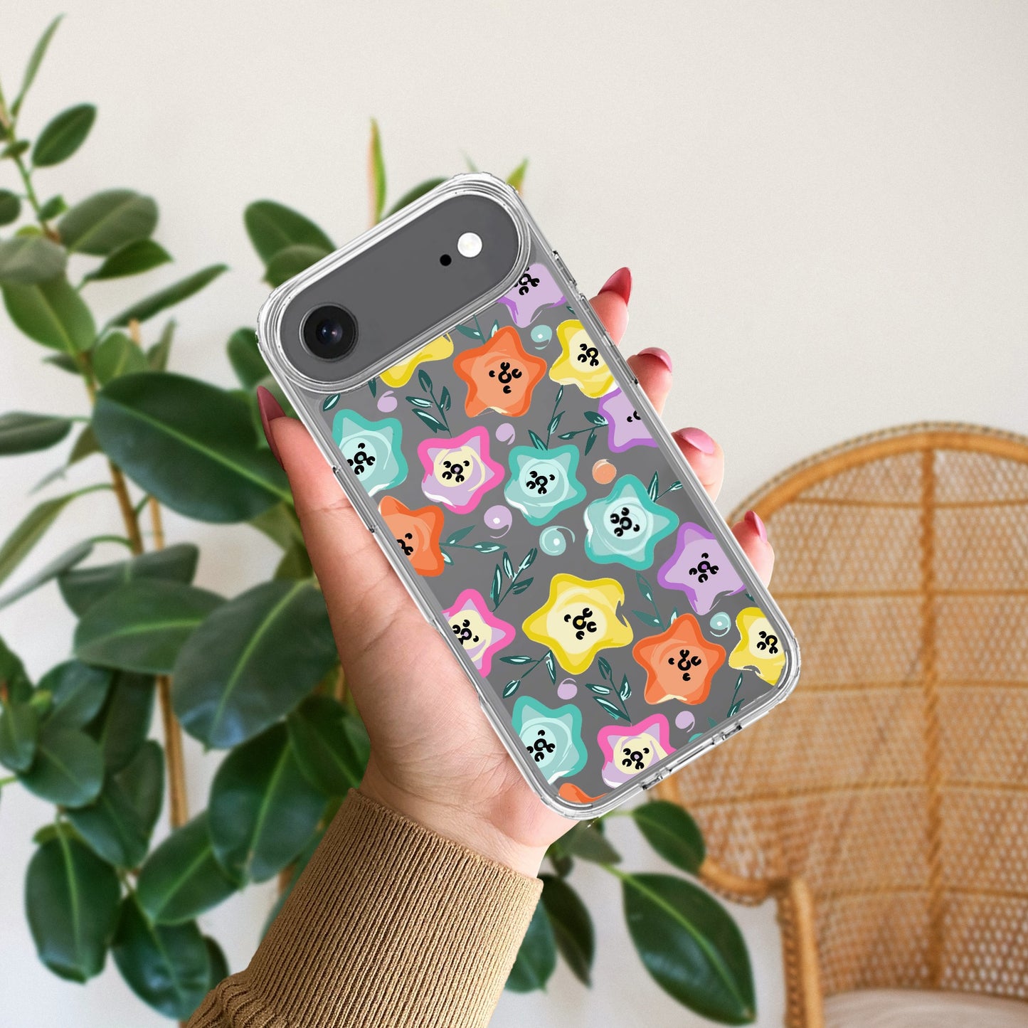 Star Floral Transparent Silicon Case For iPhone