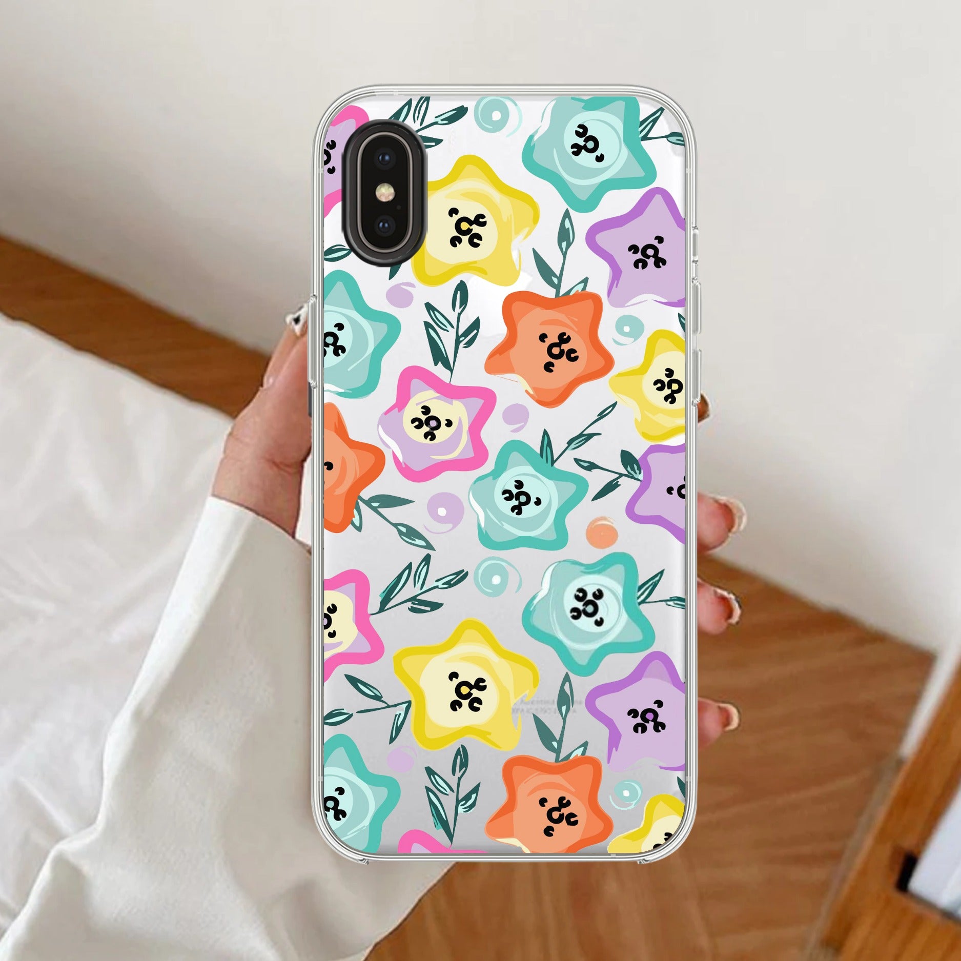 Star Floral Transparent Silicon Case For iPhone