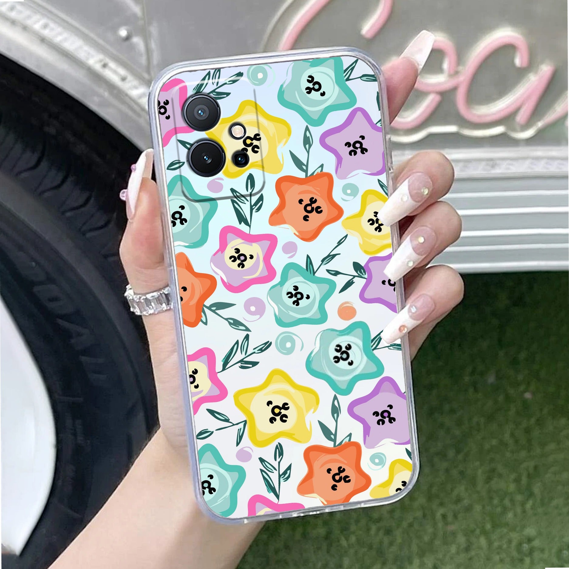 Star Floral Transparent Silicon Case For Vivo T2 Pro 5G