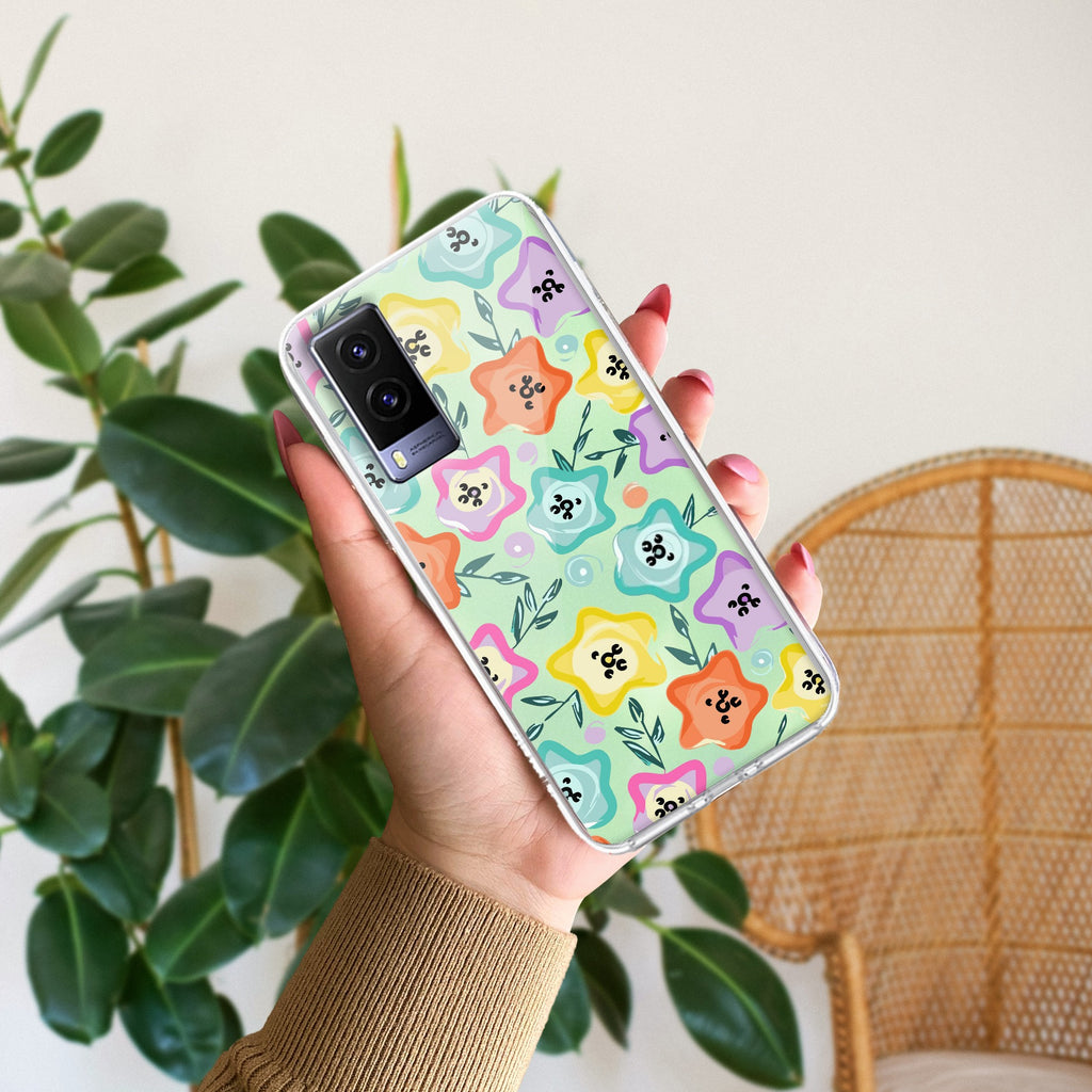 Star Floral Transparent Silicon Case For Vivo V21e 5G