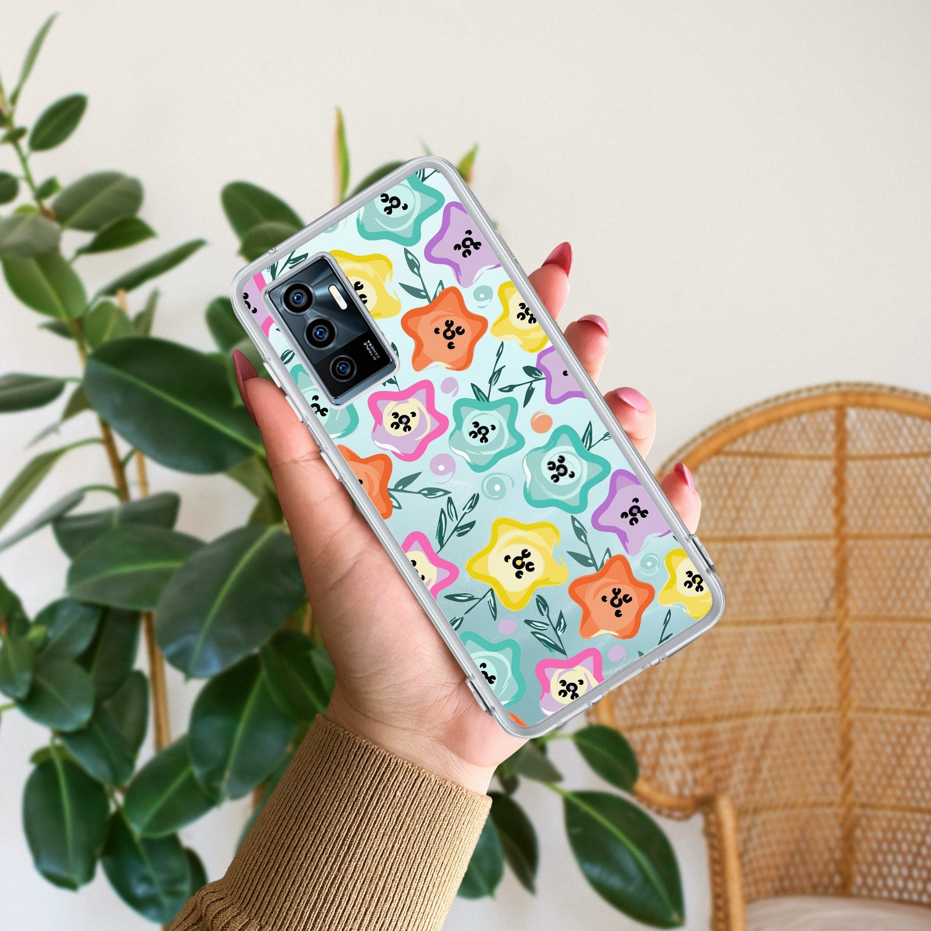 Star Floral Transparent Silicon Case For Vivo Y27 4G