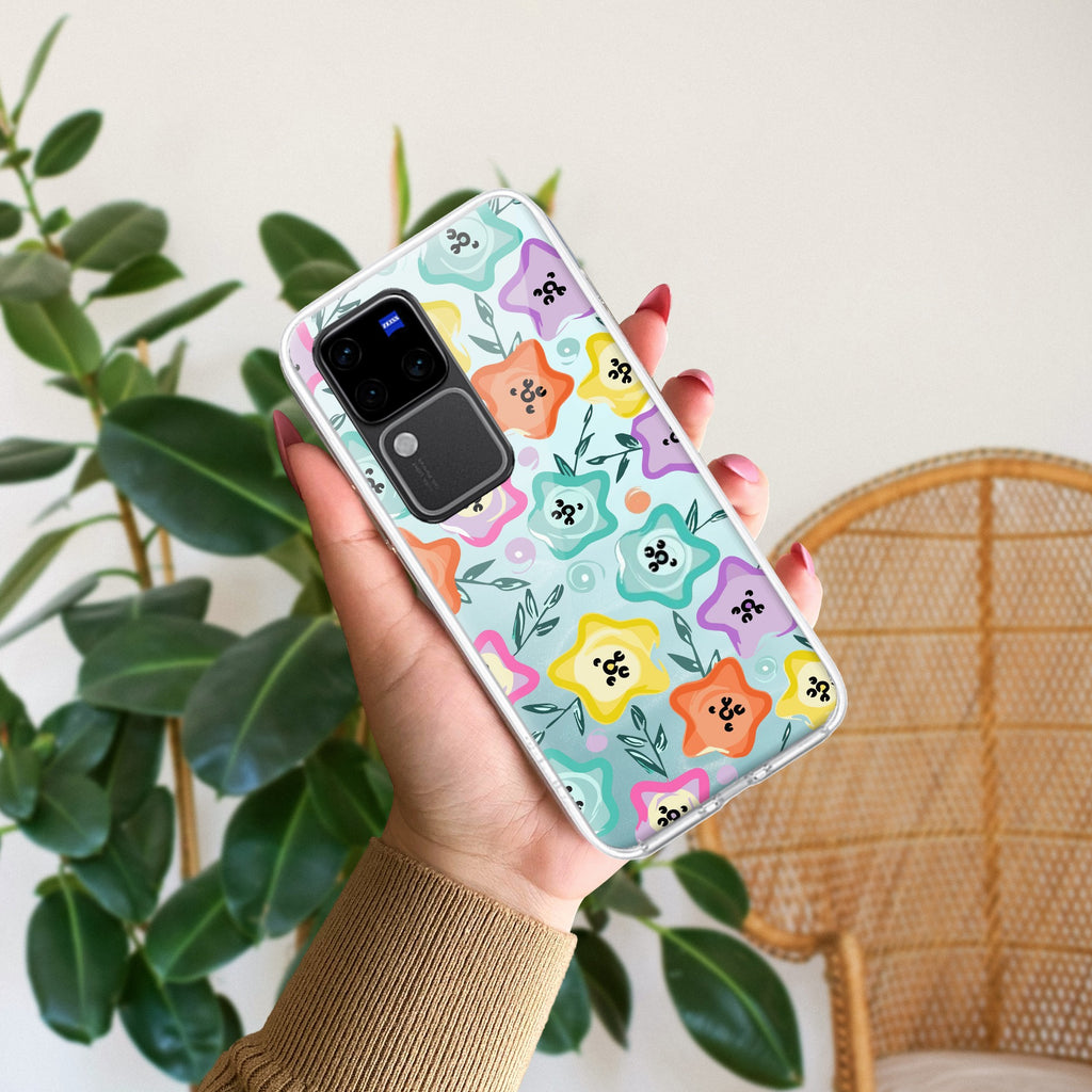 Star Floral Transparent Silicon Case For Vivo V30 Pro 5G