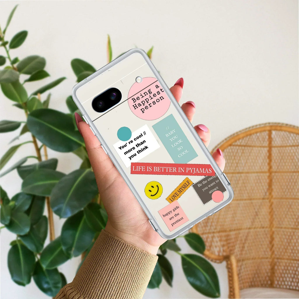 Stickers Happiest Person Anti Yellow Case Peach For Google Pixel 8a 5G