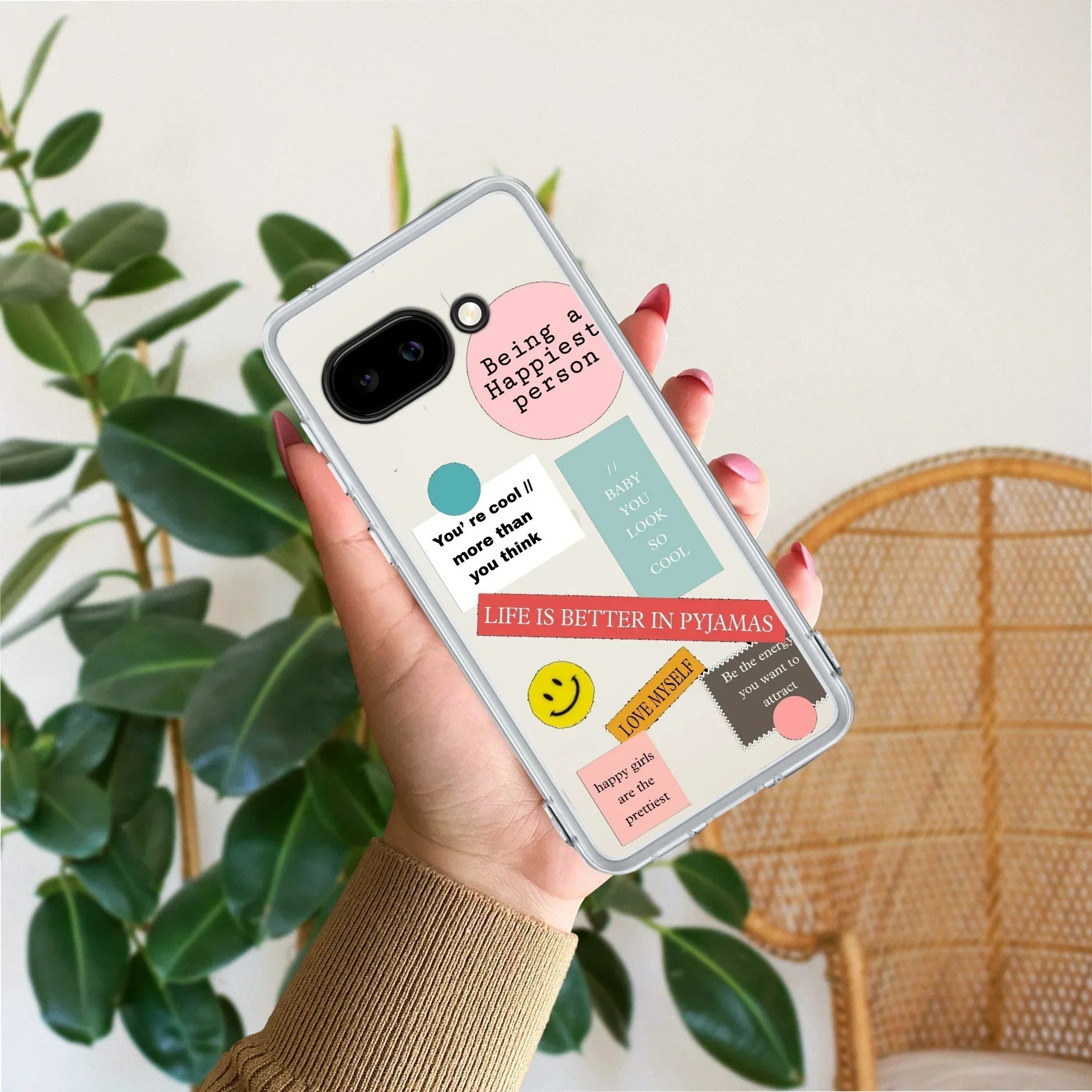 Stickers Happiest Person Anti Yellow Case Peach For Google Pixel 9a 5G