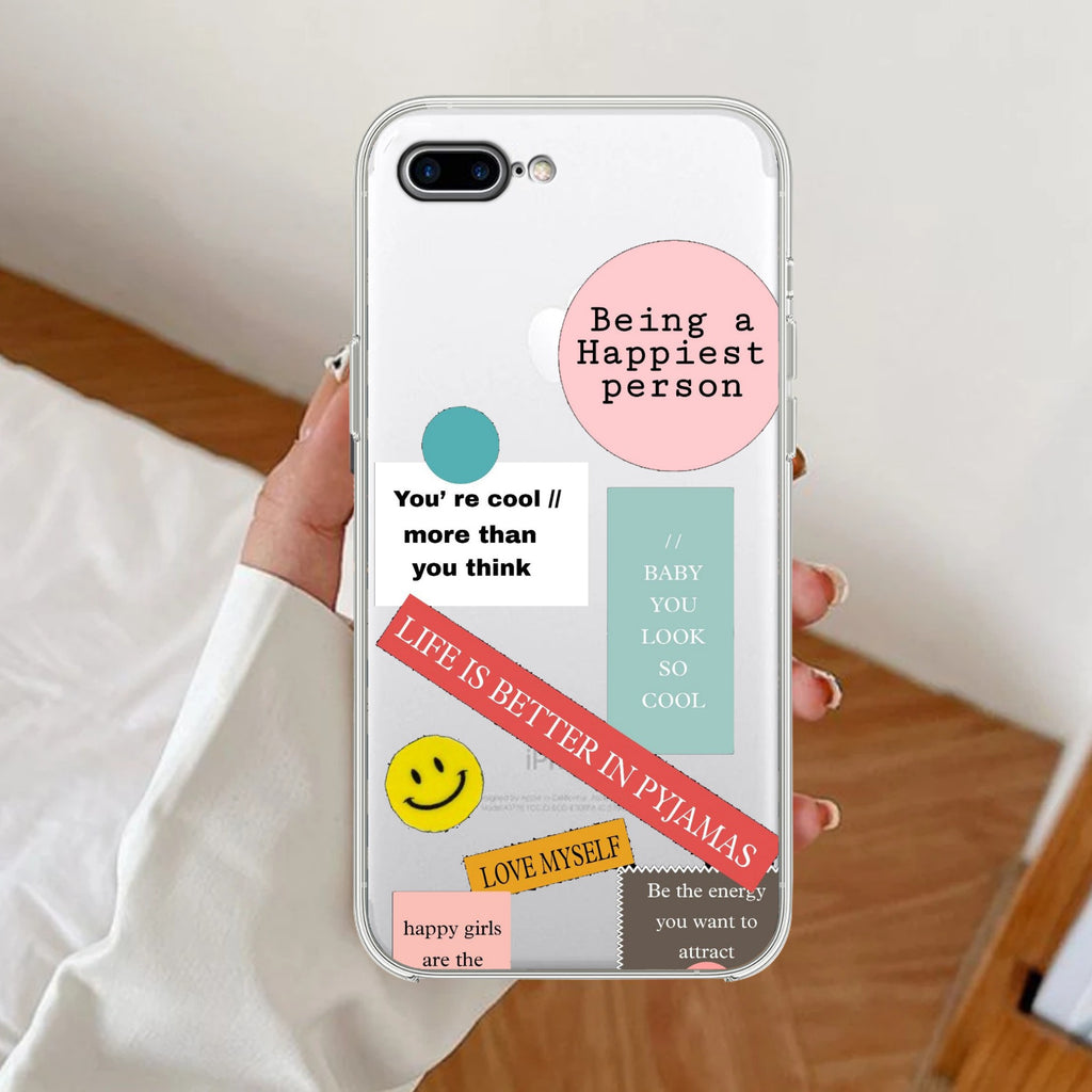 Stickers Happiest Person Anti Yellow Case Peach For iPhone 7 Plus / iPhone 8 Plus