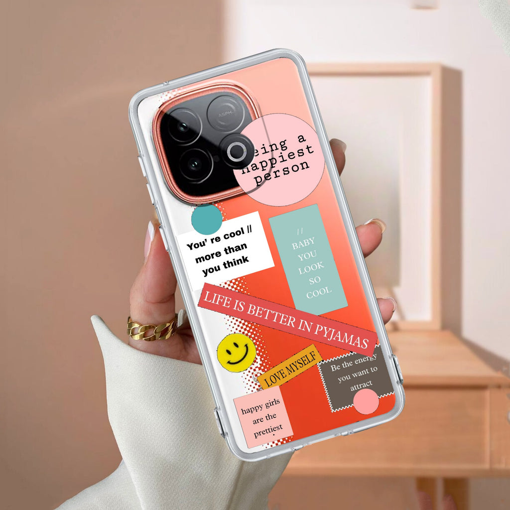 Stickers Happiest Person Transparent Silicon Case Peach For iQOO Neo 10 5G