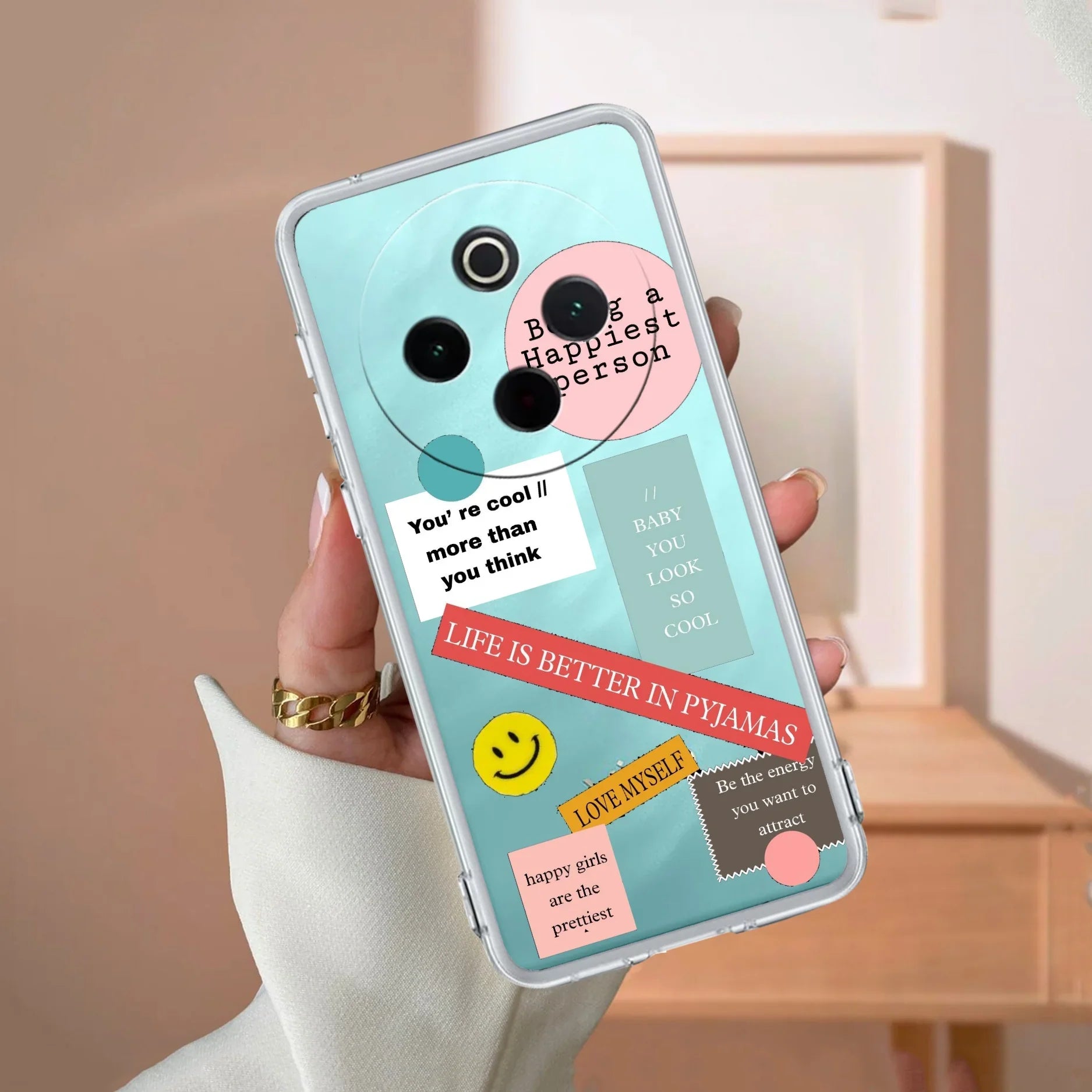 Stickers Happiest Person Transparent Silicon Case Peach For iQOO Z10 5G