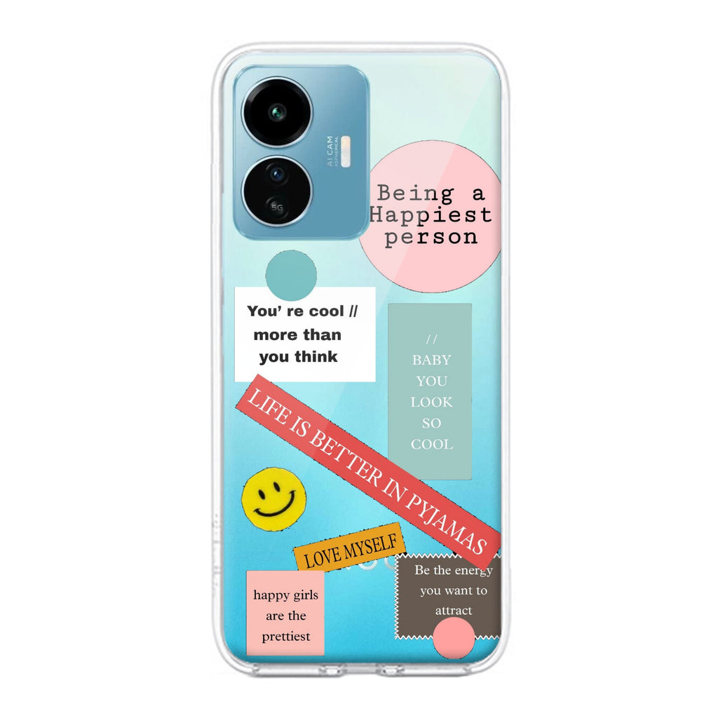 Stickers Happiest Person Transparent Silicon Case Peach For iQOO Z6 Lite 5G