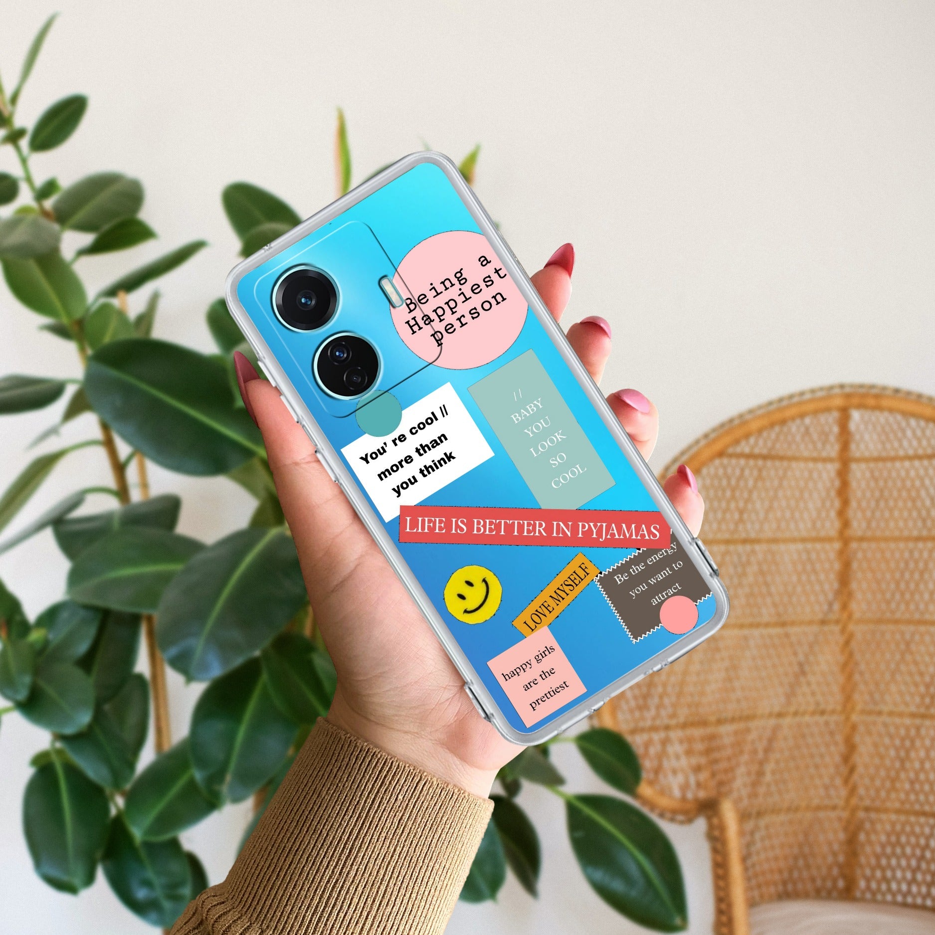 Stickers Happiest Person Anti Yellow Case Peach For Vivo T1 44W