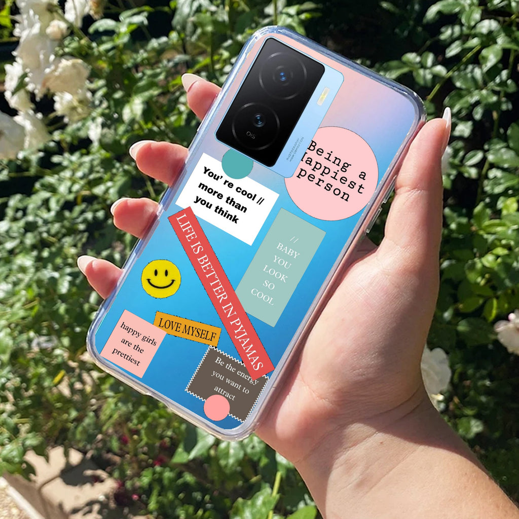 Stickers Happiest Person Transparent Silicon Case Peach For iQOO Z7s 5G