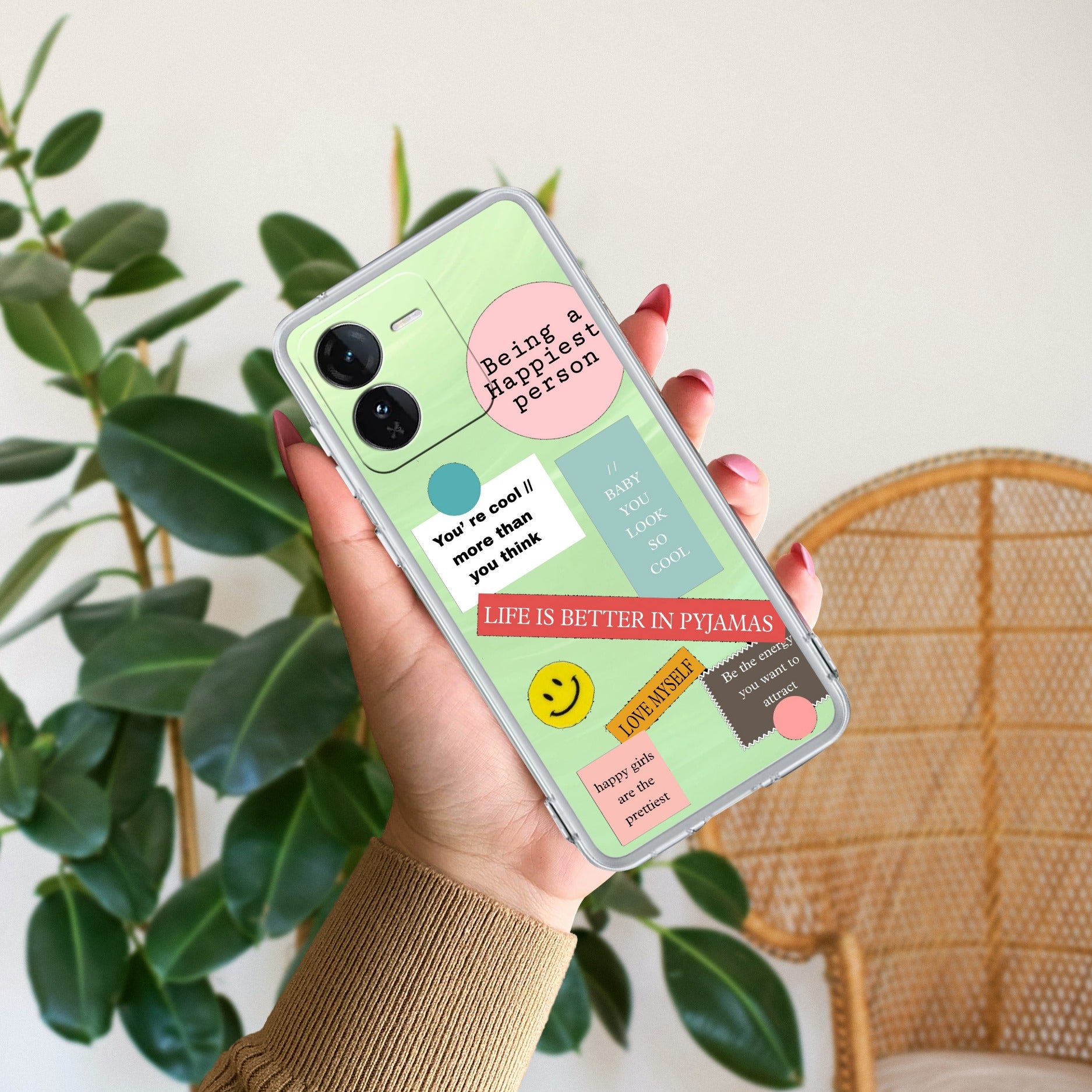 Stickers Happiest Person Transparent Silicon Case Peach For iQOO Z9 5G