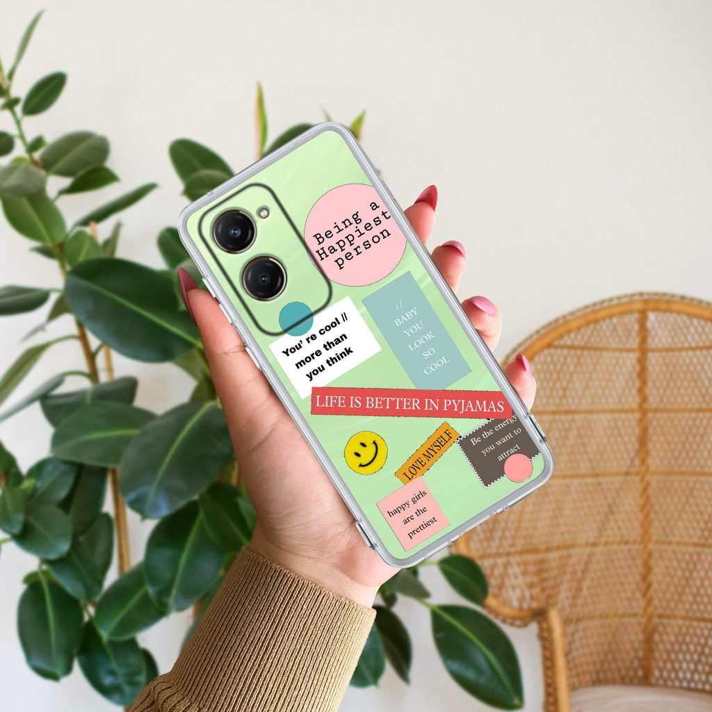Stickers Happiest Person Transparent Silicon Case Peach For iQOO Z9 Lite 5G