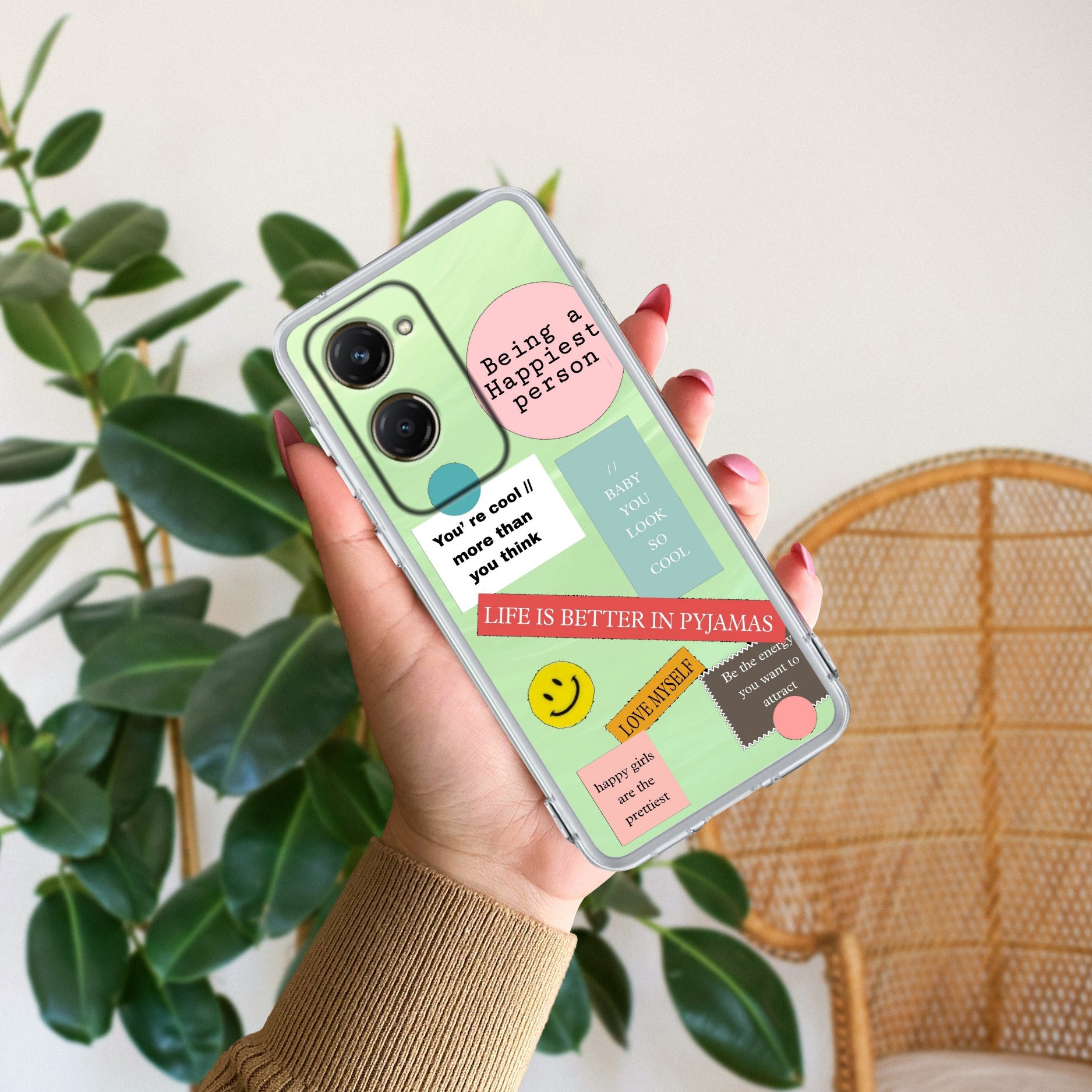 Stickers Happiest Person Transparent Silicon Case Peach For iQOO Z9 Lite 5G